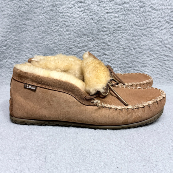 L.L.Bean Wicked Good Boot Moc Mens Size 10 Wide Slippers Tan Suede Shearling - Picture 1 of 9